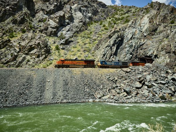BNSF train emerging from tunnel in north-central Wyoming