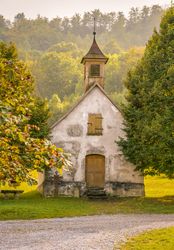 Old German church in autumnal decor