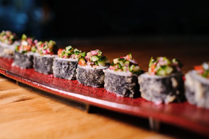 Composition of rolls in focus in dark background