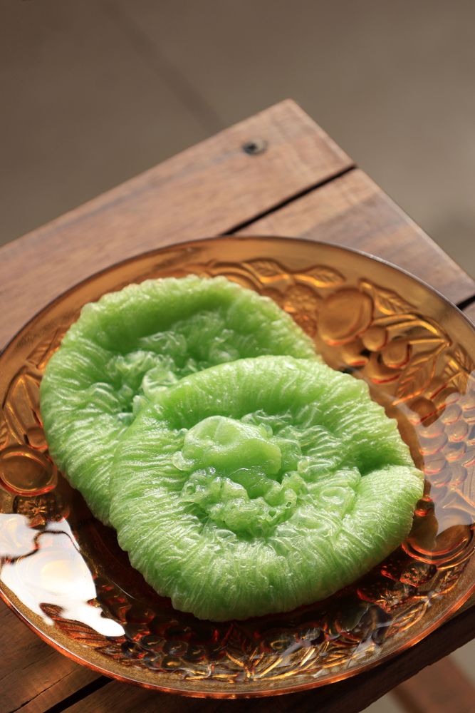 Kue Cucur Pandan, Indonesian Freid Pancake Made from Rice Flour, Sugar, Coconut Milk