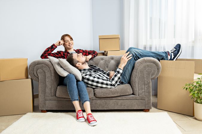 Concept of move with a happy young couple