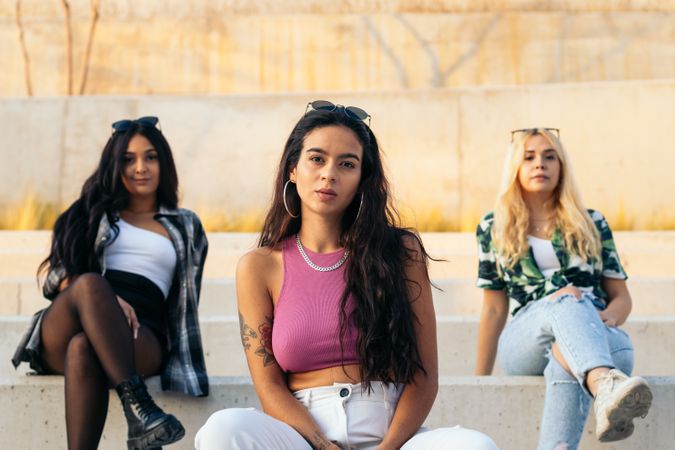 Multicultural urban women hanging out