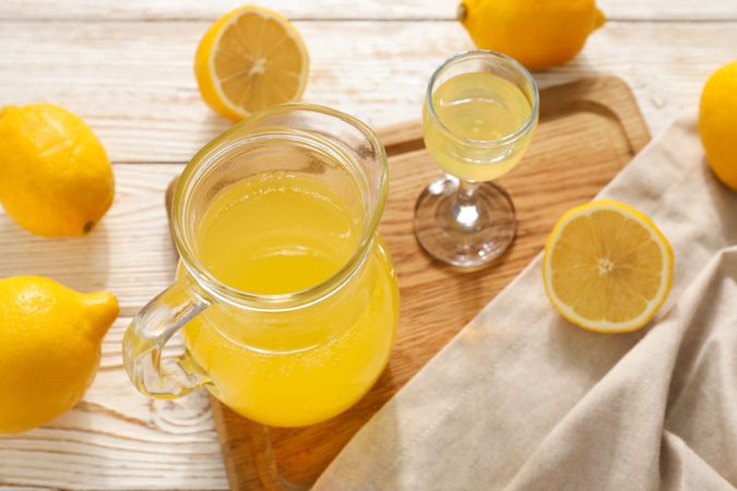 Concept of tasty drink, Limoncello, Italian lemon liqueur