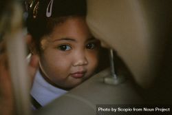 Girl sitting in the back seat in close-up bGJEl4