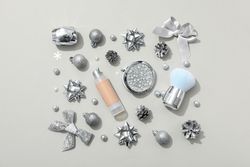 Concept of cosmetics, winter cosmetics, top view