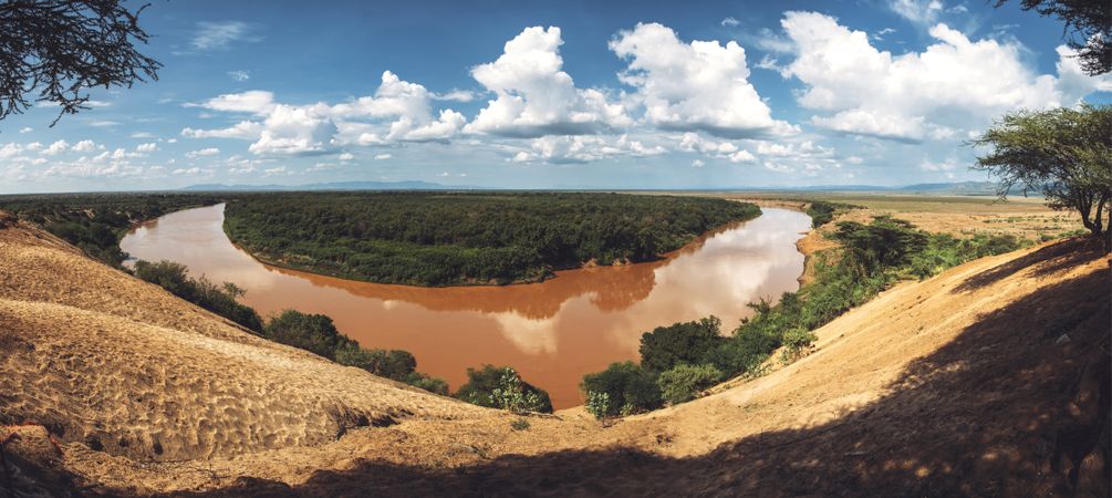 View of dirty river in savanna
