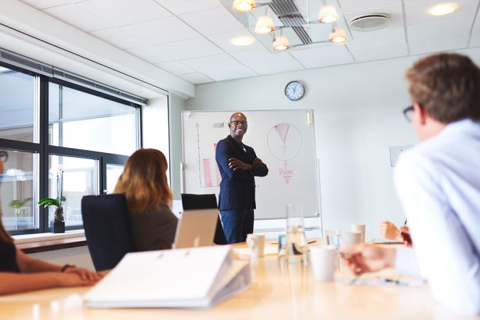 Happy businessman giving a compelling presentation to his colleagues