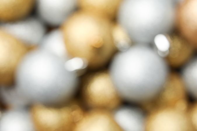 Christmas balls on whole background, close up. Blurred backdrop