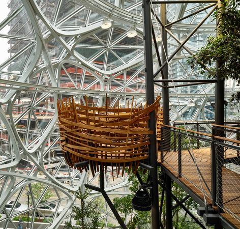 View of "the birdhouse" within the Amazon Spheres, at Amazon HQ, Seattle, Washington