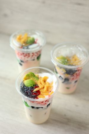 Es Teller Sultan in Plastic Cup, Indonesian Traditional Mix Fruit