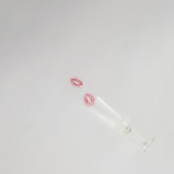 Champagne flute with lipstick mark
