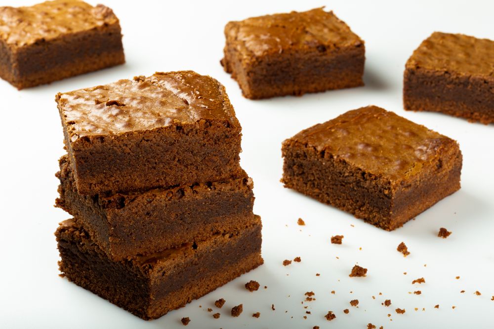 Pile of freshly made chocolate brownies