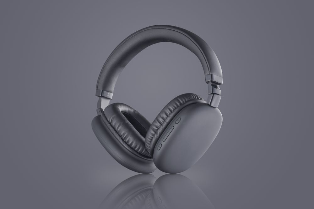Professional headphones on gray background