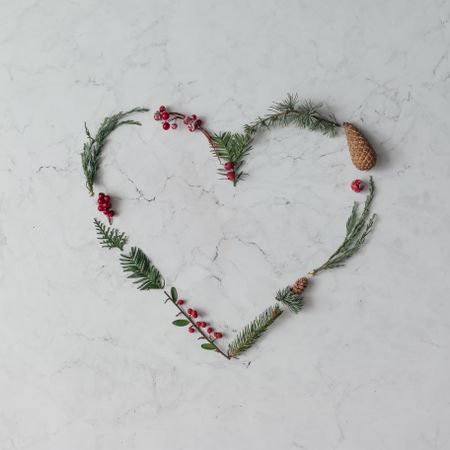 Heart shape made of winter foliage