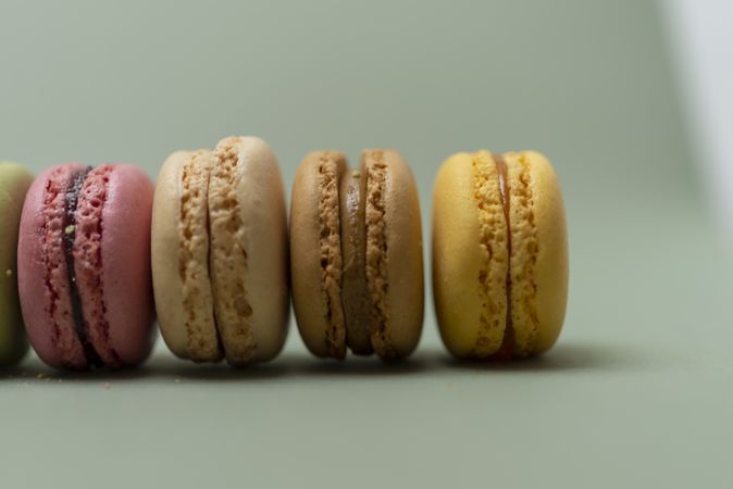 Colorful delicious macaroons lined on a table
