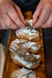 Gourmet bruschetta with lard and truffle, Italian fine dining