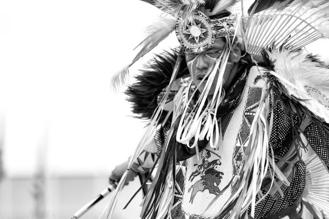 Red Wing, MN, USA - July 8th, 2017: Sioux man dancing at Pow Wow