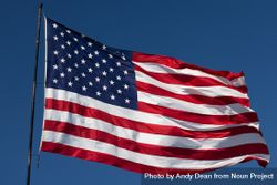 American Flag Waving In Wind Against a Deep Blue Sky. 4BankB