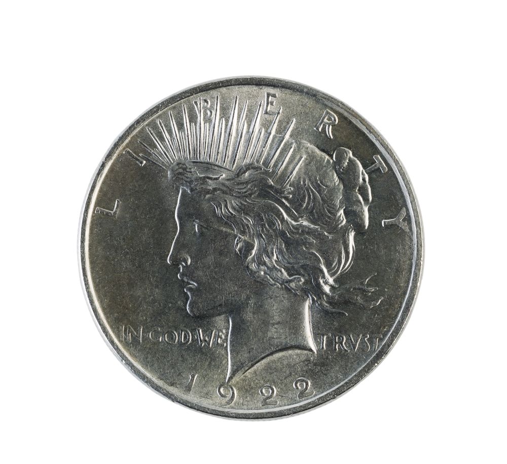 Silver Peace Dollar on Plain background