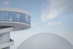 Stylish modern building on clear sky background