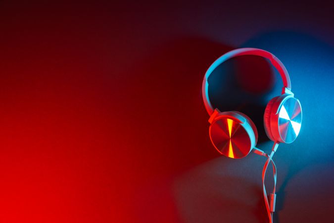 Concept of listening audio, music with headphones