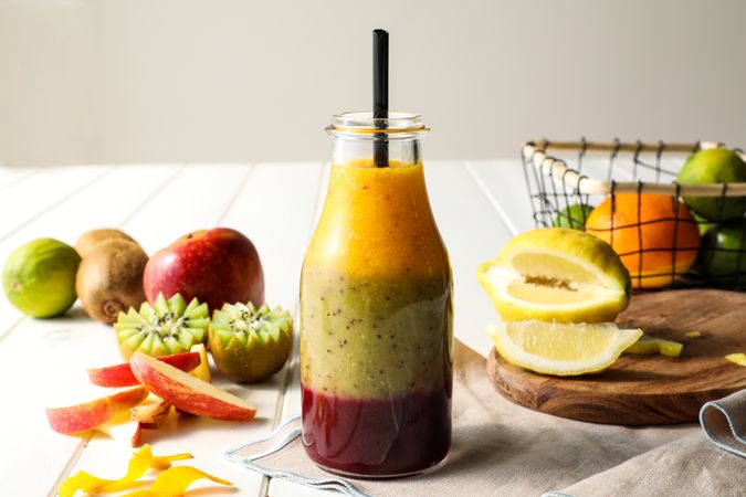 Bottle of layered smoothie