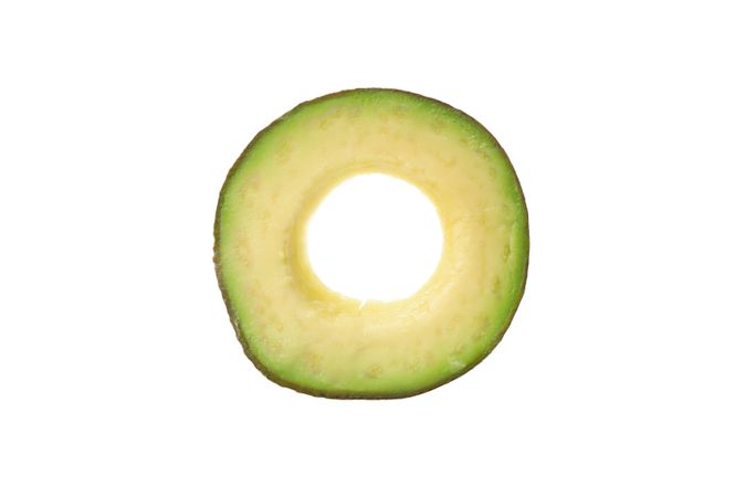 Ripe fresh avocado slice isolated on plain background