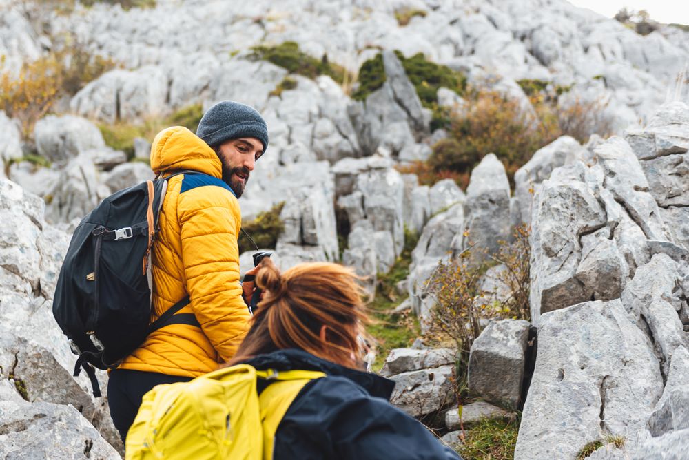 two people hiking