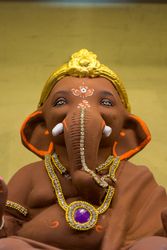 A beautiful idol of Lord Ganpati on display at a workshop in Mumbai, India for the festival of Ganesh Chaturthi
