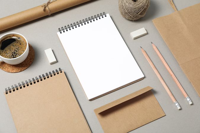 Mockup. Corporate stationery on grey background, copy space