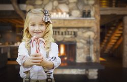 Cute Young Girl Holding Candy Canes in Rustic Cabin