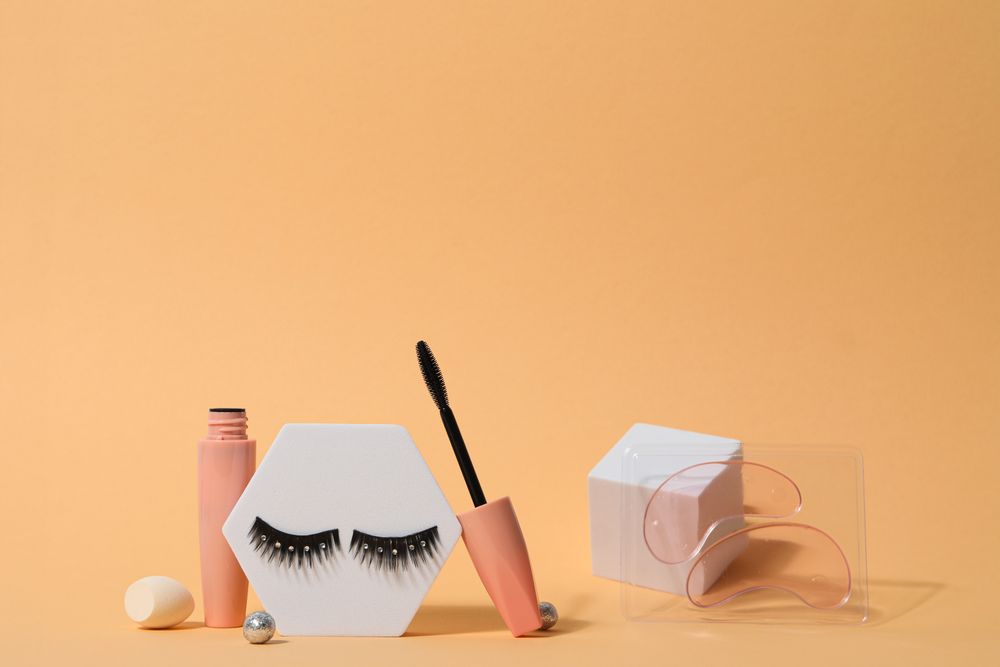 False eyelashes, concept of different makeup accessories