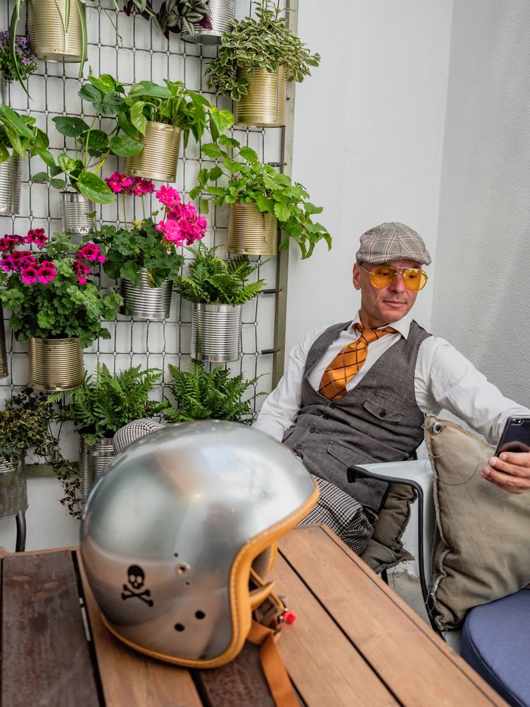 Trendy man using phone
