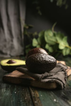 Set of freshly cut fresh avocados