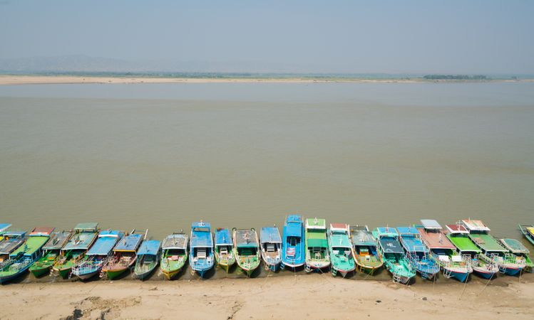 Colorful boats on seashore
