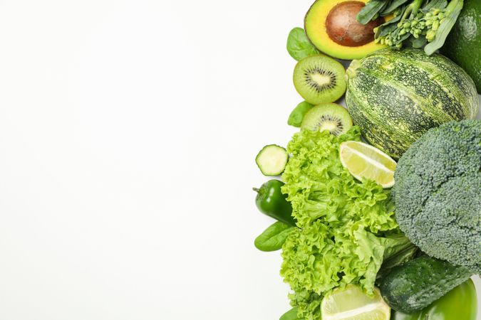 Fresh green vegetables isolated on blank background