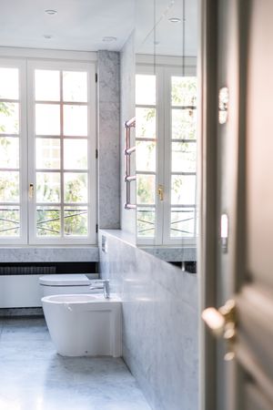 Modern bathroom fitment in light from window