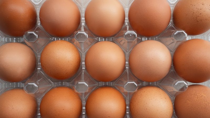 Organic chicken eggs in plastic packaging