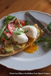 Toast with poached egg over avocado slices bYVLX0