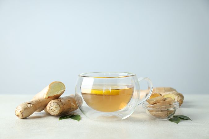 Cold treatment, healthcare concept - tea with ginger