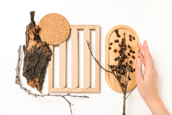 Flat lay of creative moodboard composition, top view