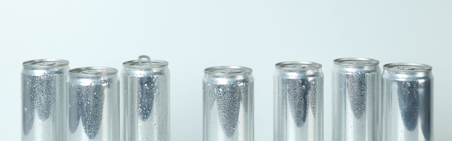 Concept of drink, blank cans, space for text