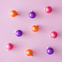 Creative layout made of colorful Christmas decoration