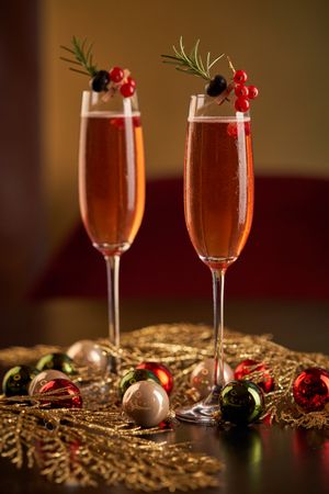 Champagne glasses during Christmas celebration