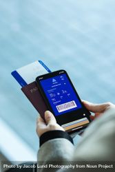 Traveler using digital boarding pass for air travel 5wYPLb