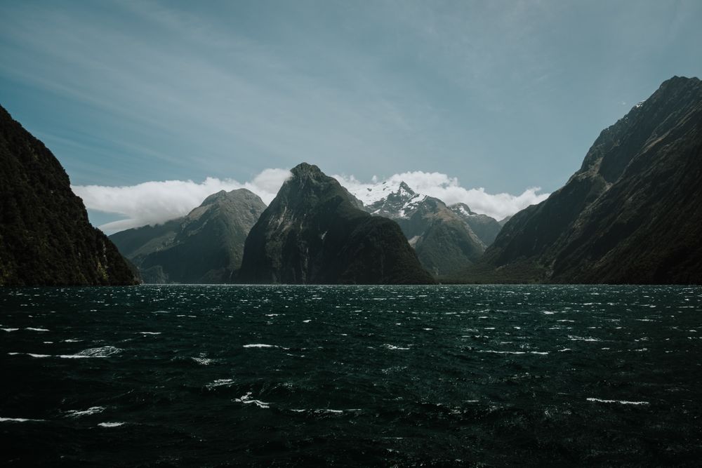 Peaky mountain range and lake