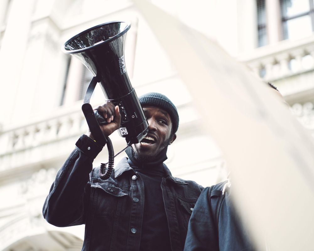 London, England, United Kingdom - June 6th, 2020: Man with loudspeaker