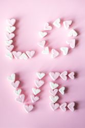 St. Valentines concept with marshmallow spelling the word love