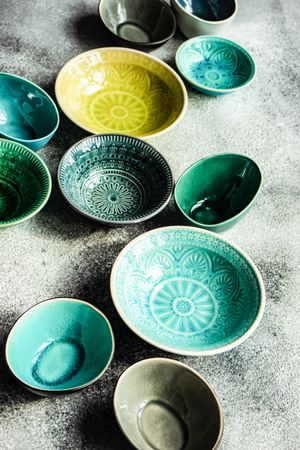 Empty bowls on stone background