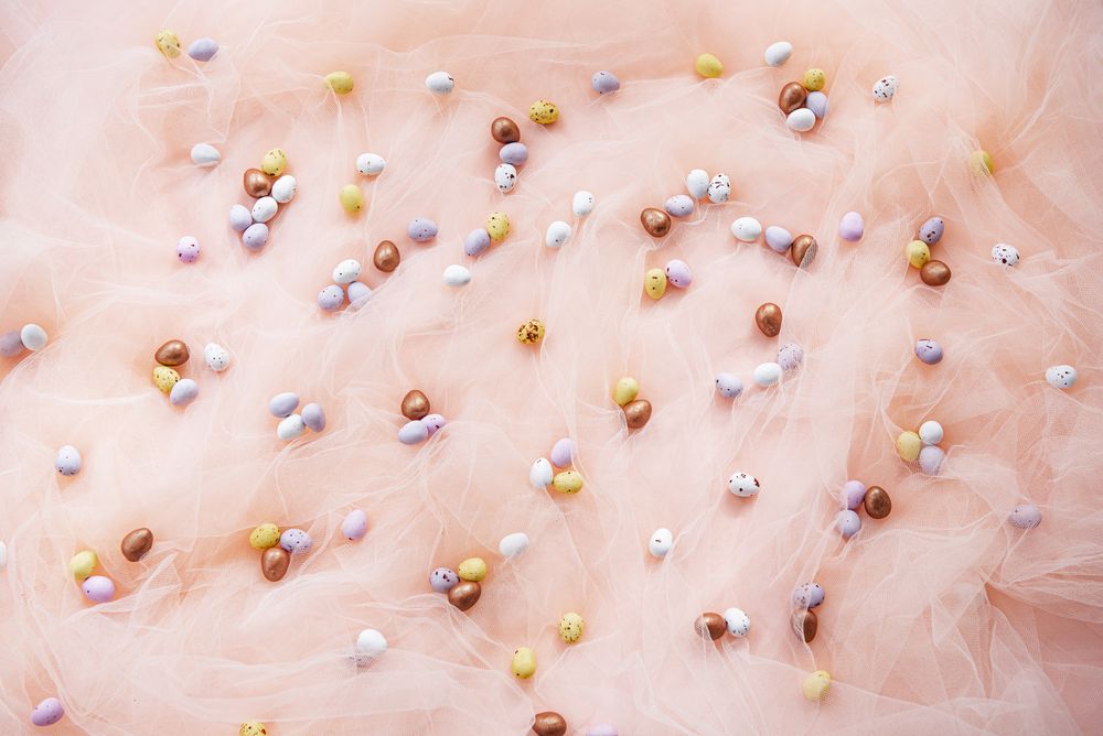 Easter mini eggs on pink background